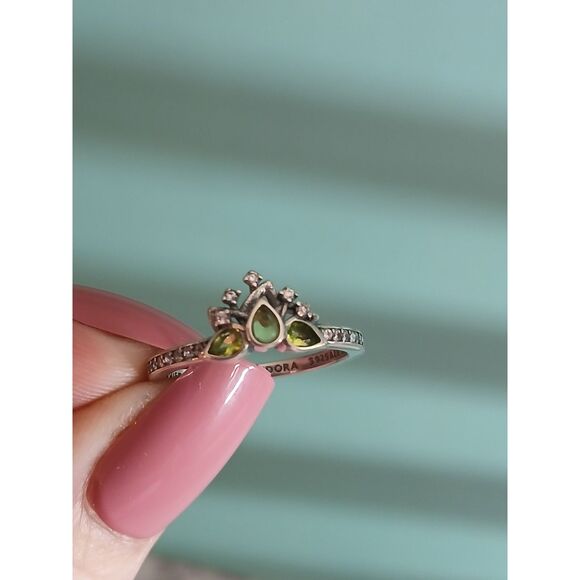 Disney Princess Tiana Tiara Ring S925 ALE 18 Bead-Set Green Pear-Shaped Crystals - Picture 11 of 13